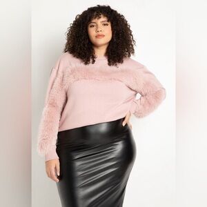Eloquii Faux Fur Detail Sweatshirt Plus Size 14/16